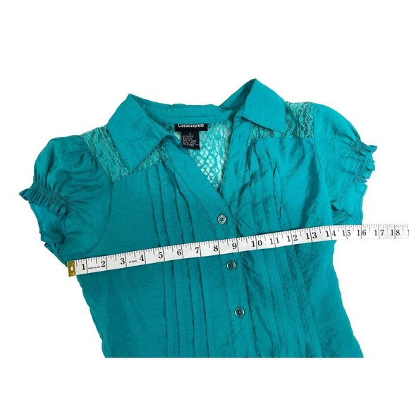 Cotton Express Small  Green Short Sleeve Top V-Neck 24b - Picture 6 of 11